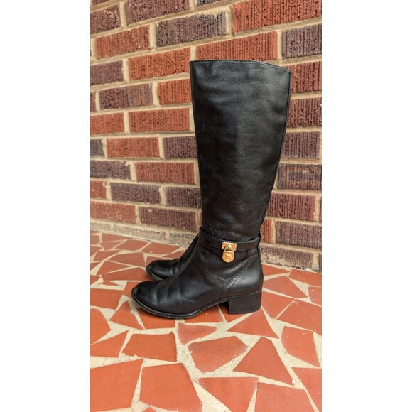 Michael Kors Shoes - Michael Kors Hamilton Riding Knee High Boots w/Gold MK Logo Charm -Black- 8M